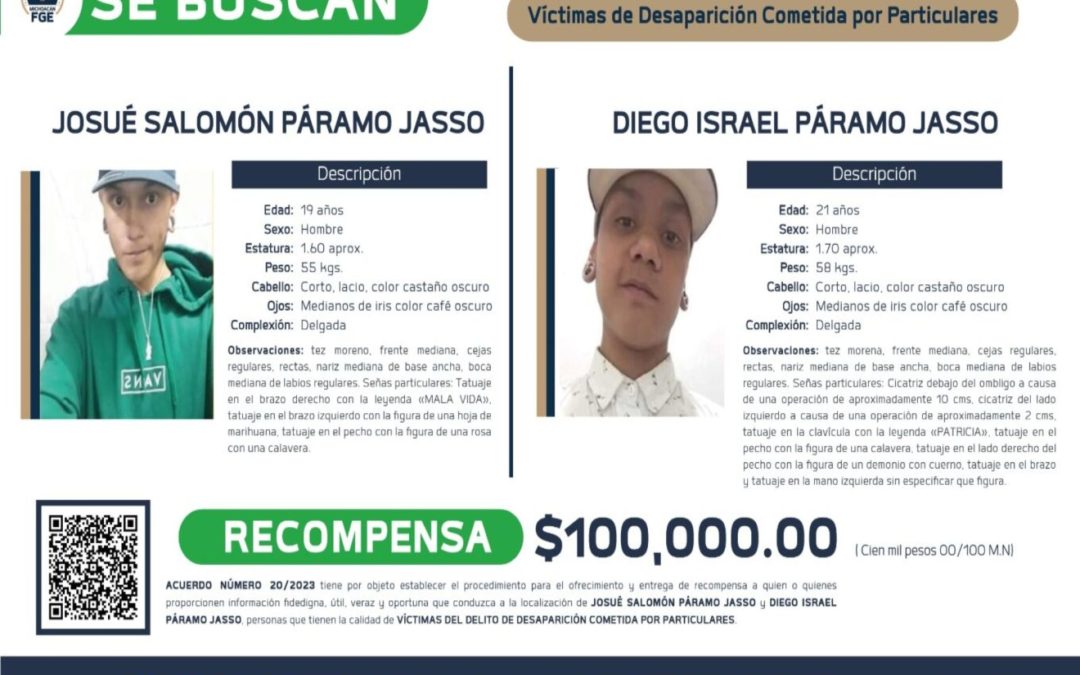 Ofrece FGE recompensa para localizar a dos personas víctimas del delito de desaparición en Morelia