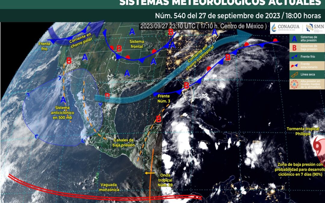 Pronóstico Meteorológico General Vespertino de hoy miércoles 27 de Septiembre de 2023