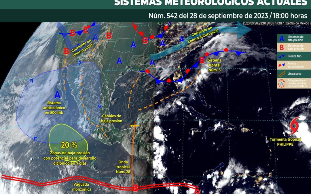 Pronóstico Meteorológico General Vespertino de hoy jueves 28 de Septiembre de 2023