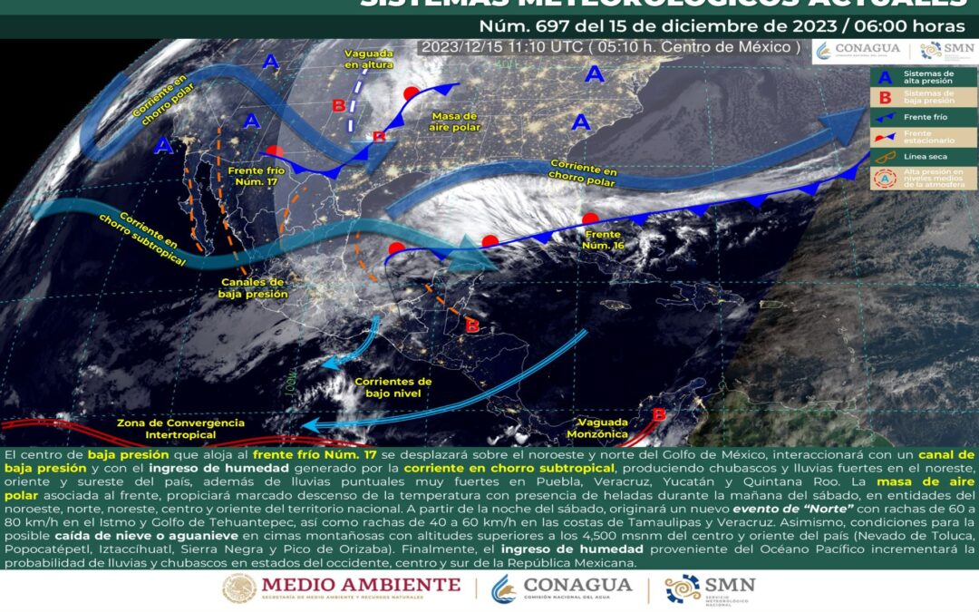 Pronóstico Meteorológico General Matutino de hoy viernes 15 de Diciembre de 2023