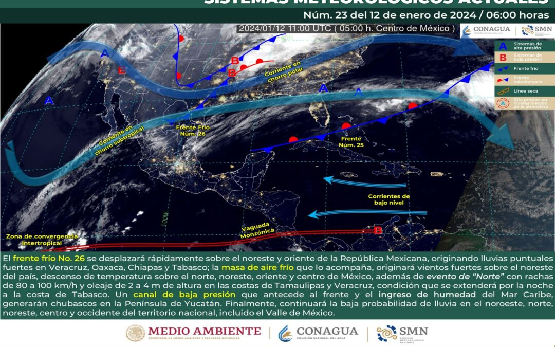 Pronóstico Meteorológico General Matutino de hoy viernes 12 de Enero de 2024