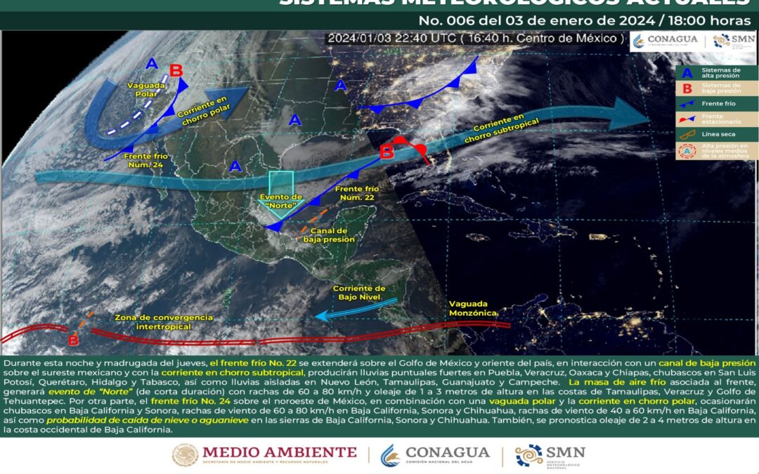 Pronóstico Meteorológico General Vespertino de hoy miércoles 03 de Enero del 2024