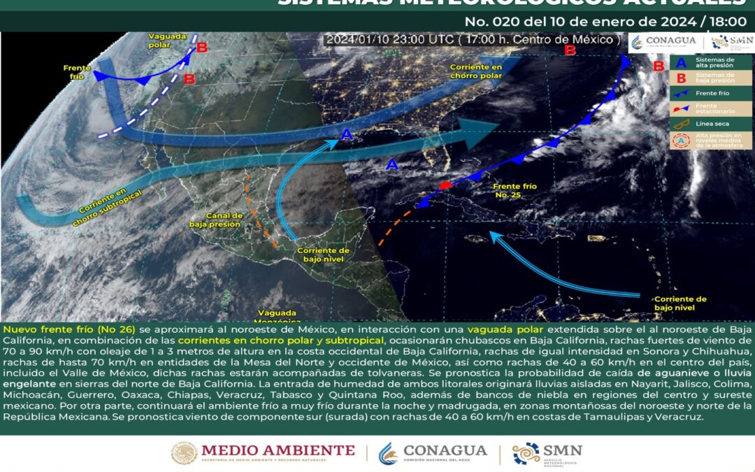 Pronóstico Meteorológico General Vespertino de hoy miércoles 10 de Enero de 2024