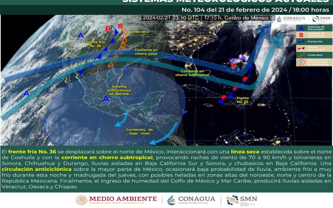 Pronóstico Meteorológico General Vespertino de hoy miércoles 21 de Febrero de 2024