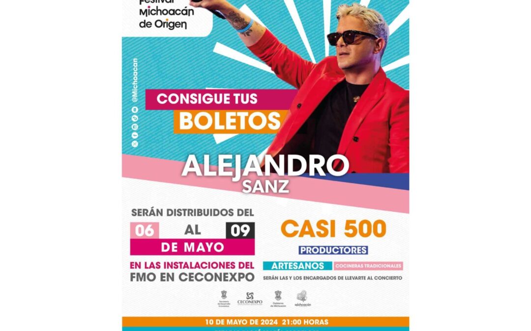 Hoy inicia entrega de boletos para el concierto de Alejandro Sanz en el Festival de Origen