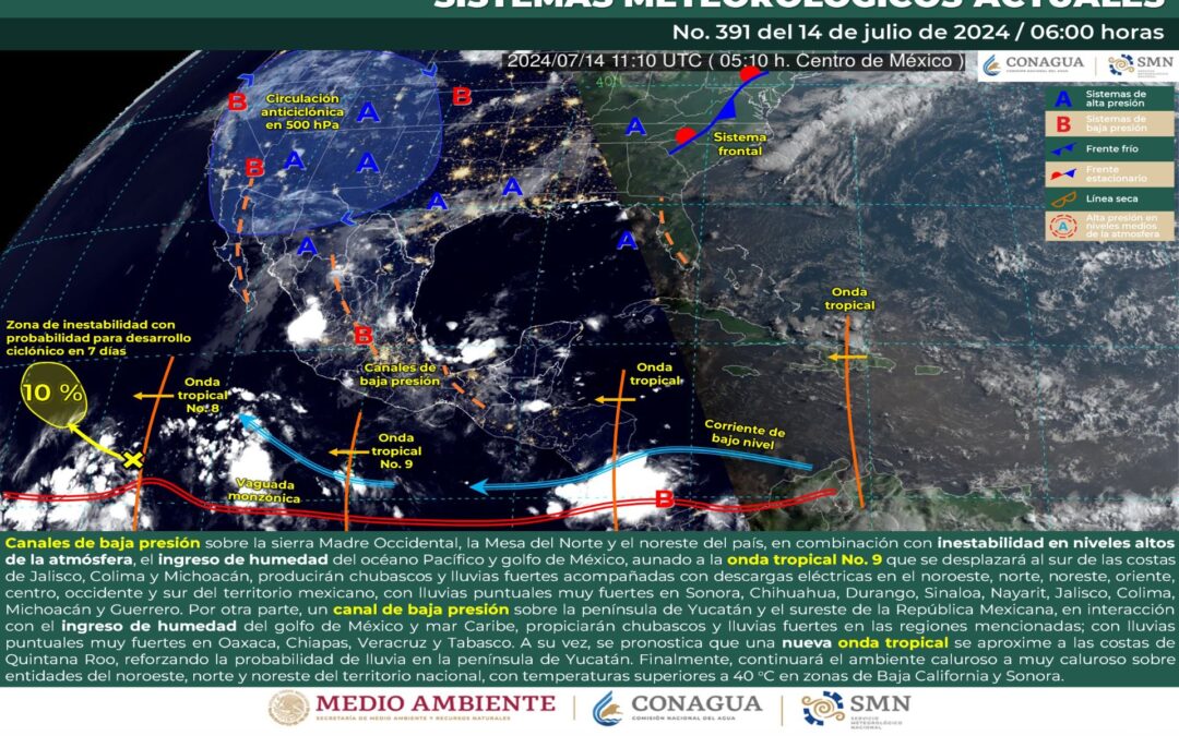 Pronóstico Meteorológico General Matutino de hoy Domingo 14 de Julio de 2024