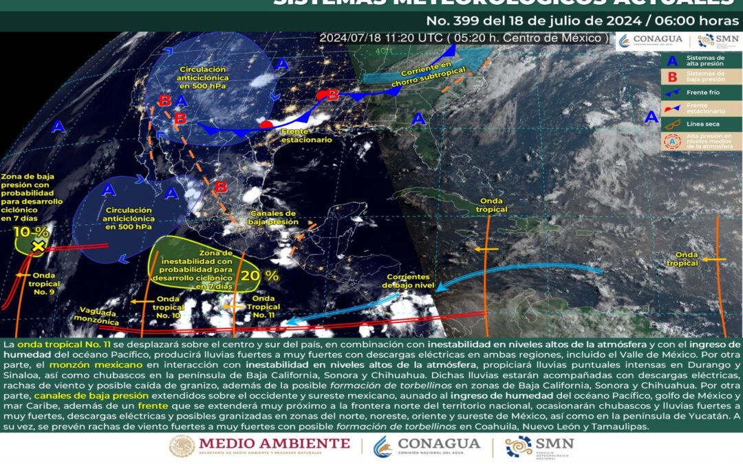 Pronóstico Meteorológico General Matutino de hoy Jueves 18 de Julio de 2024