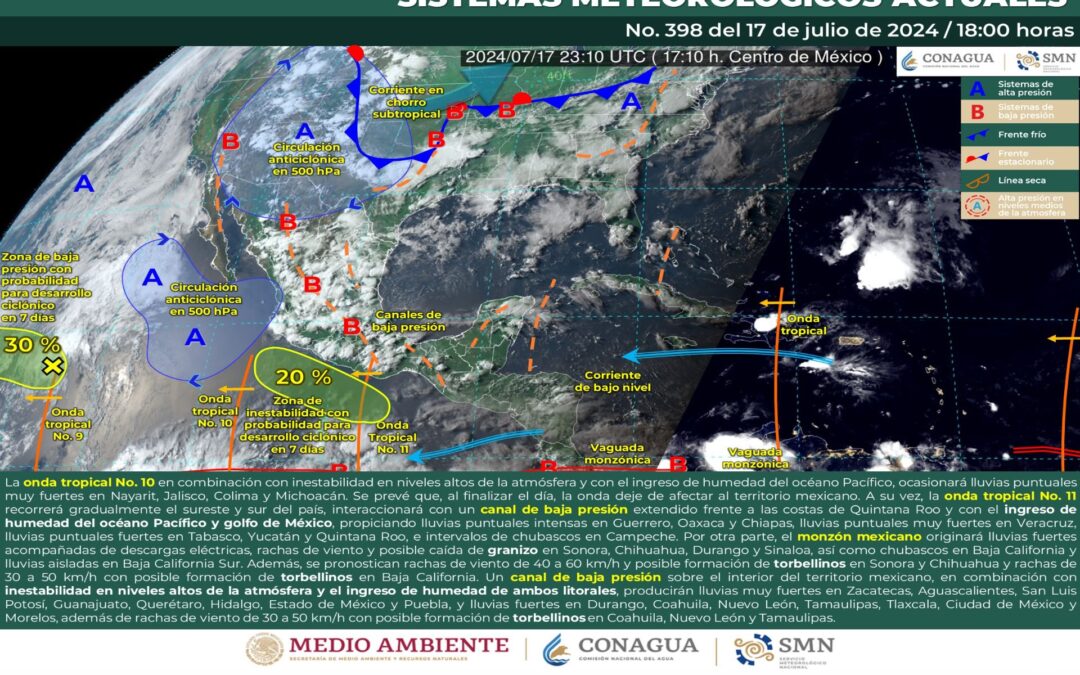 Pronóstico Meteorológico General Vespertino de Hoy Miércoles 17 de Julio de 2024