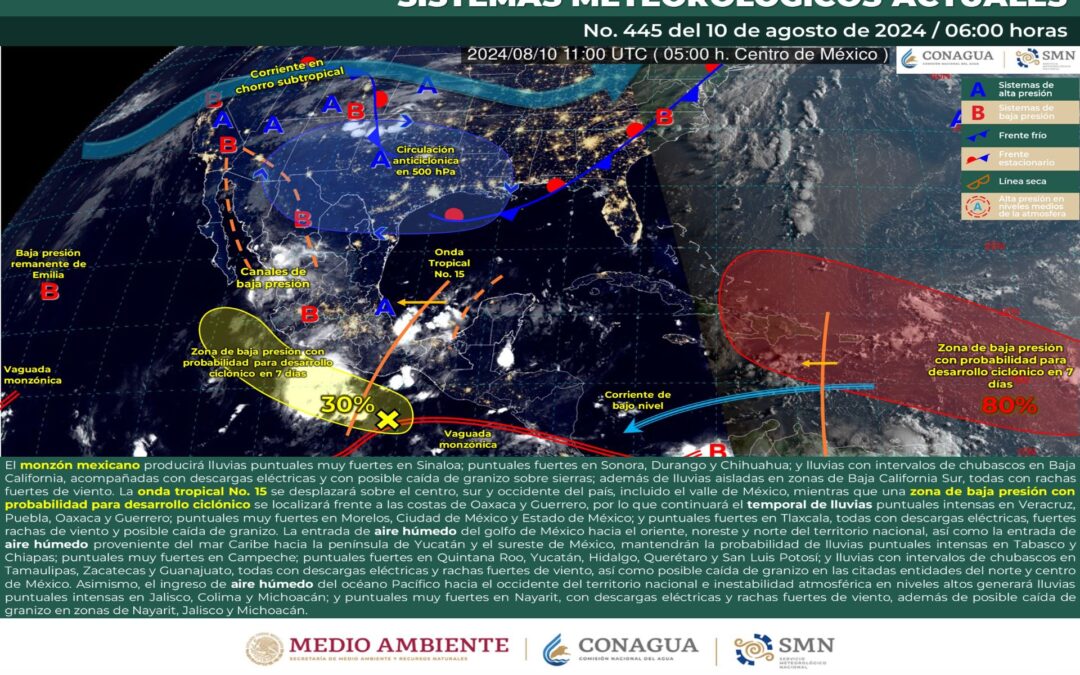 Pronóstico Meteorológico General Matutino de hoy Sábado 10 de Agosto de 2024