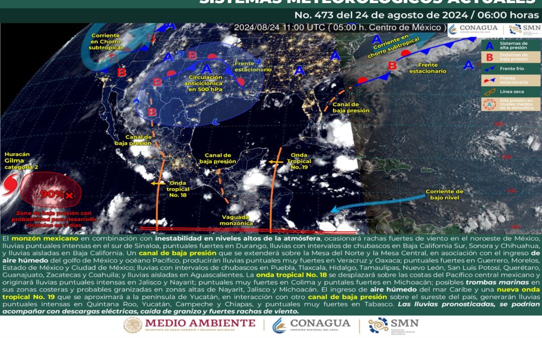 Pronóstico Meteorológico General Matutino de hoy Sábado 24 de Agosto de 2024