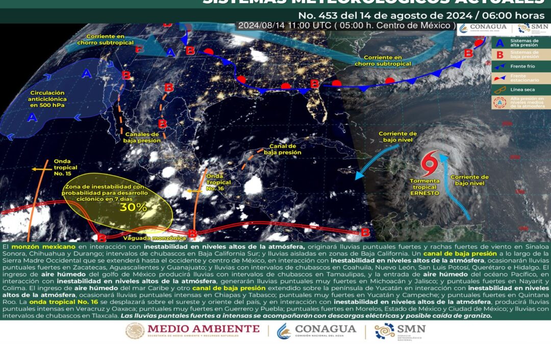 Pronóstico Meteorológico General Matutino de hoy Miércoles 14 d Agosto de 2024