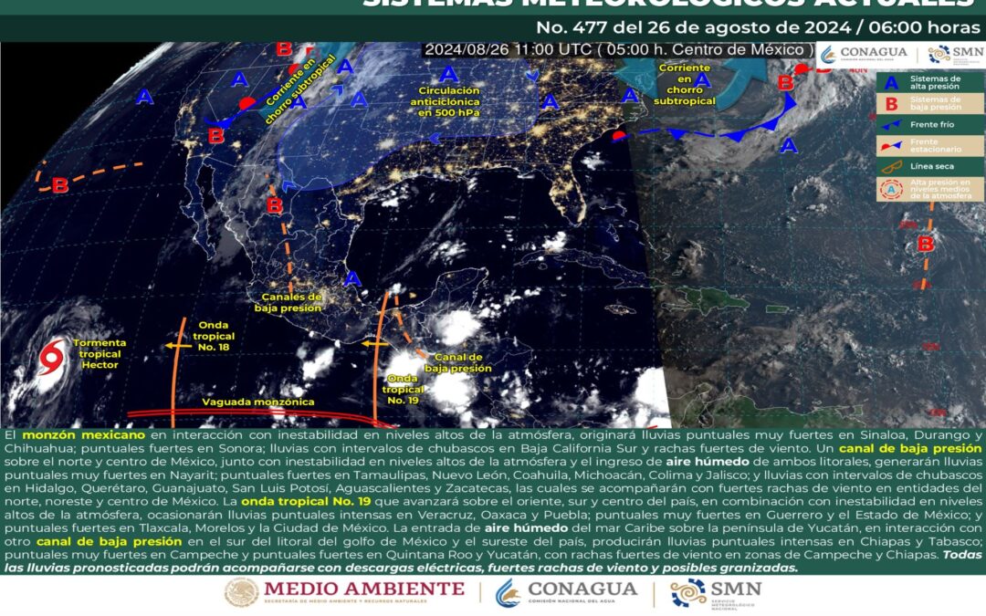 Pronóstico Meteorológico General Matutino de hoy Lunes 26 de Agosto de 2024