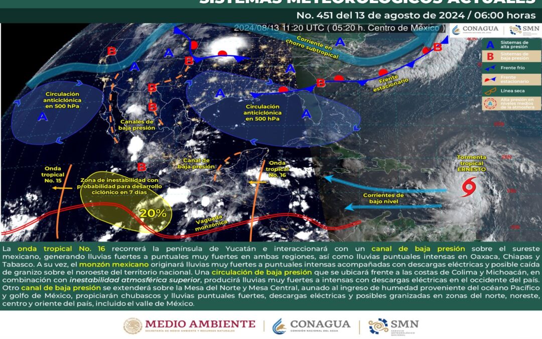 Pronóstico Meteorológico General Matutino de hoy Martes 13 de Agosto de 2024