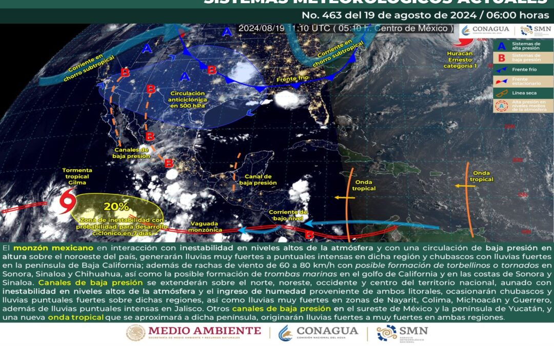 Pronóstico Meteorológico General Matutino de hoy Lunes 19 de Agosto de 2024