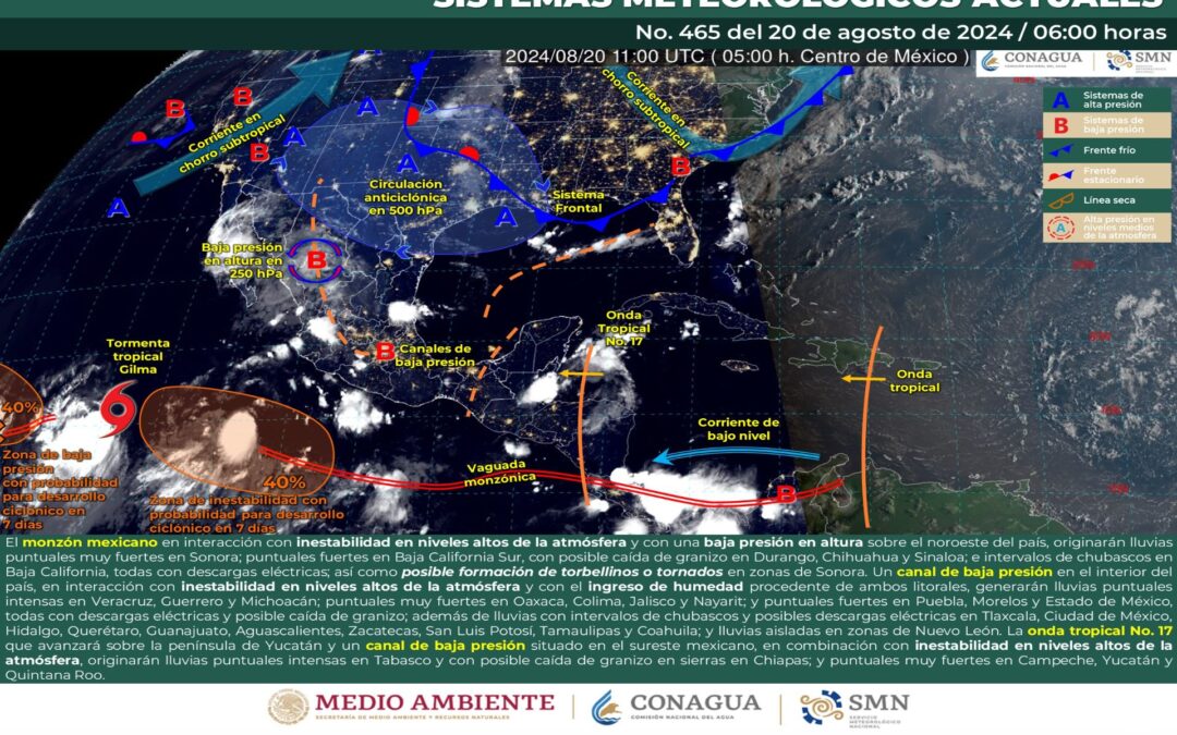 Pronóstico Meteorológico General Matutino de hoy Martes 520 de Agosto de 2024.