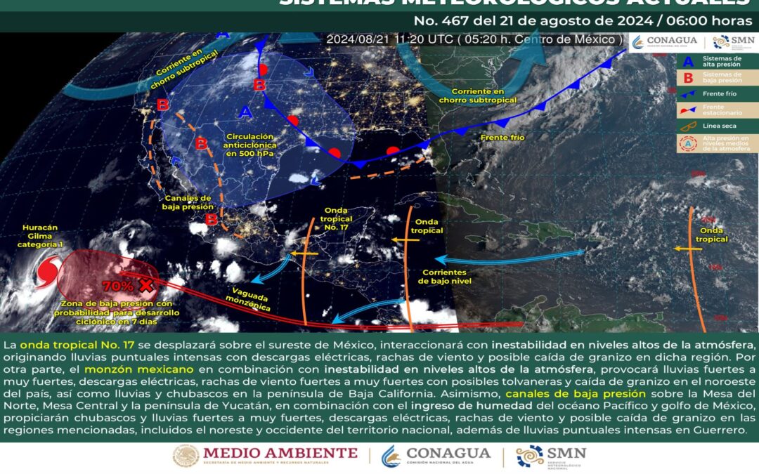 Pronóstico Meteorológico General Matutino de hoy Miércoles 21 de Agosto de 2024