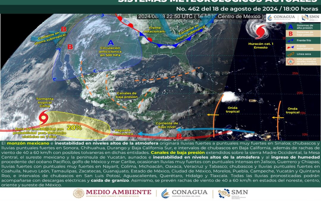 Pronóstico Meteorológico General Vespertino de hoy Domingo 18 de Agosto de 2024