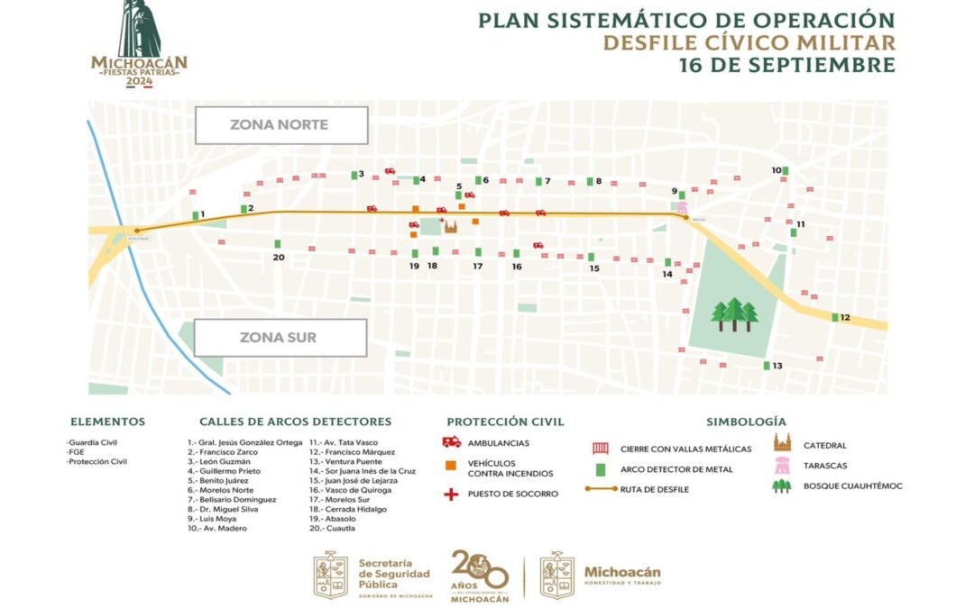 Ubica los 20 accesos controlados, para ingresar al Desfile Cívico–Militar del 16 de septiembre