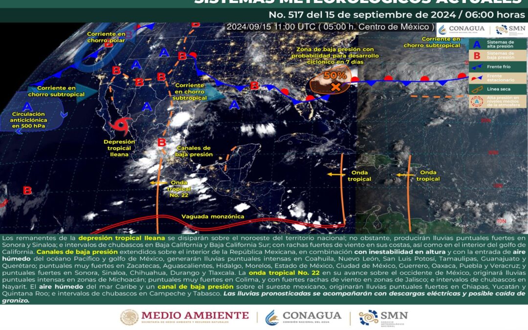 Pronóstico Meteorológico General Matutino de hoy Domingo 15 de Septiembre de 2024