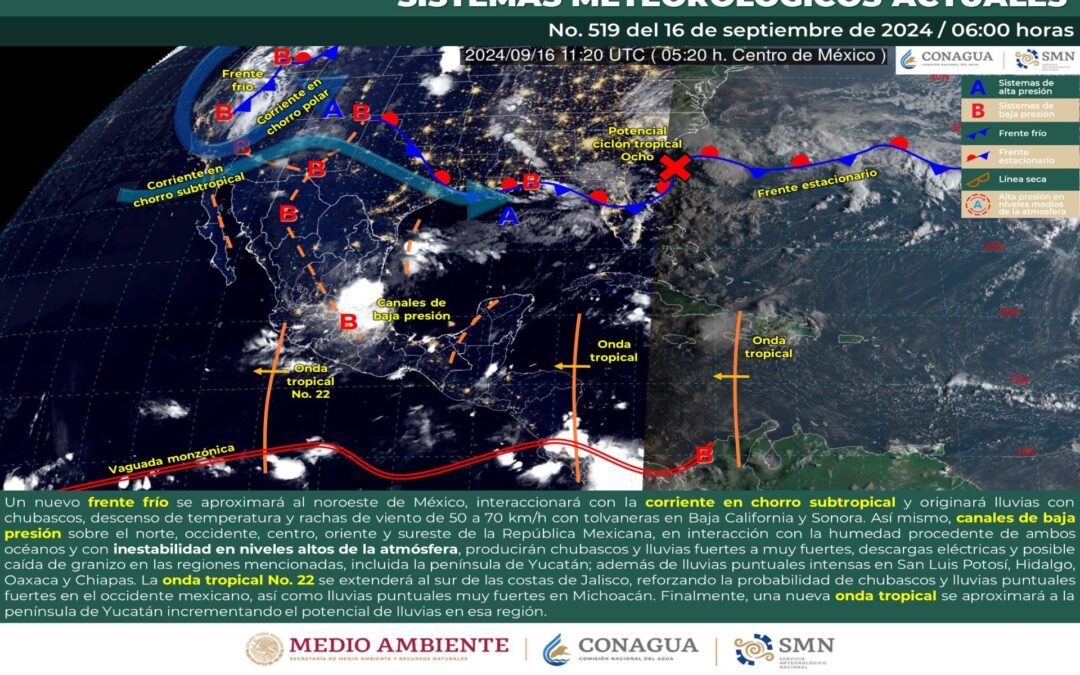 Pronóstico Meteorológico General Matutino de hoy Lunes 16 de Septiembre de 2024