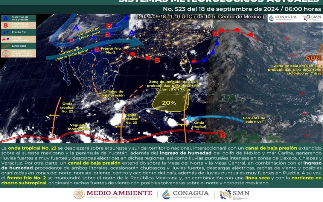 Pronóstico Meteorológico General Matutino de hoy Miércoles 18 de Sepiembre de 2024