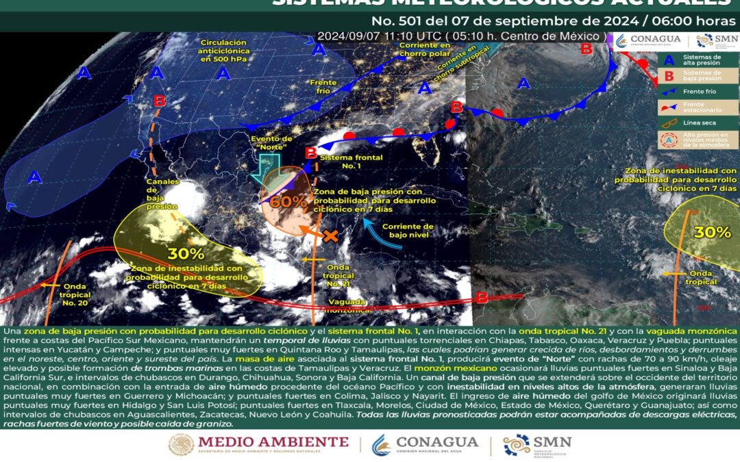 Pronóstico Meteorológico General Matutino de hoy Sábado 07 de Septiembre de 2024