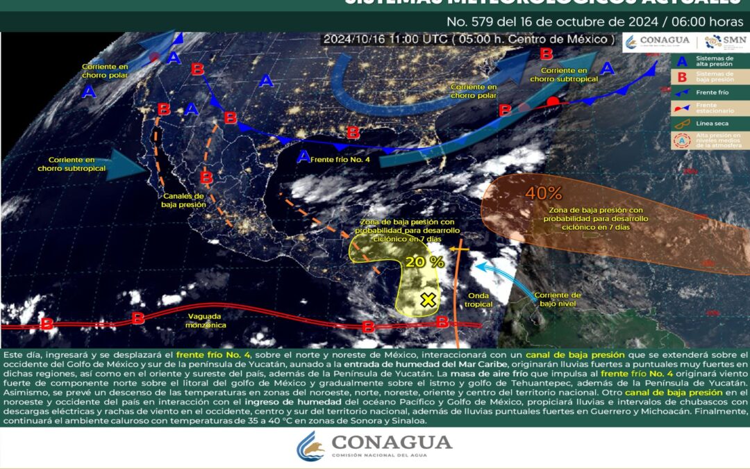 Pronóstico Meteorológico General Matutino de hoy Miércoles 16 de Octubre de 2024