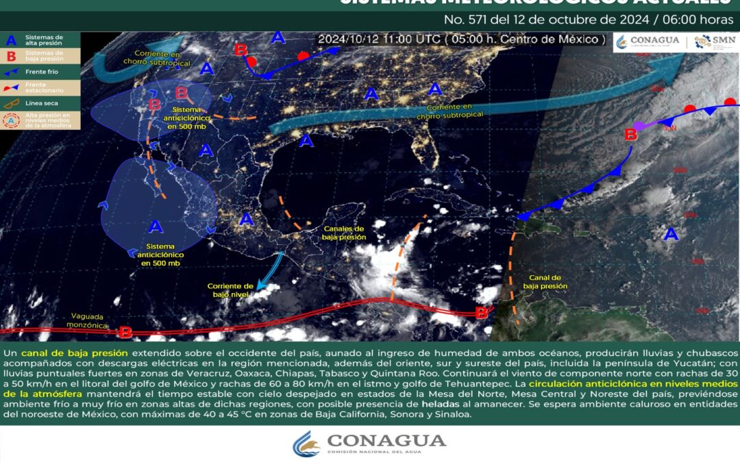 Pronóstico Meteorológico General Matutino de hoy Sábdo 12 de Octubre de 2024