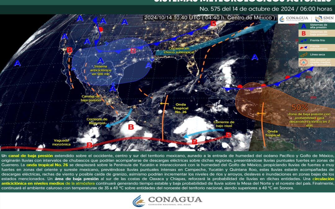 Pronóstico Meteorológico General Matutino de hoy Lunes de hoy Lunes 14 de Octubre de 2024