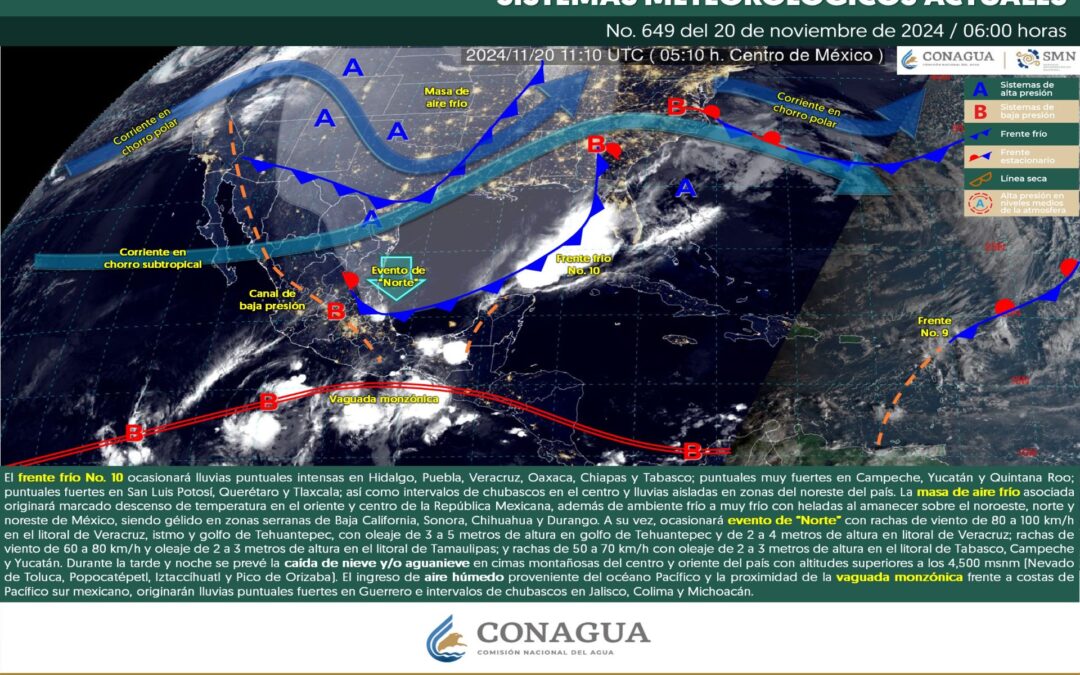 Pronóstico Meteorológico General Matutino de hoy Miércoles 20 de Noviembre de 2024