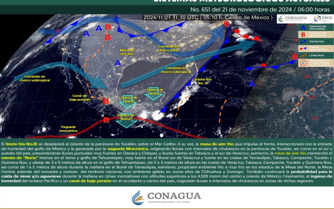 Pronóstico Meteorológico General Matutino de hoy Jueves 21 de Noviembre de 2024