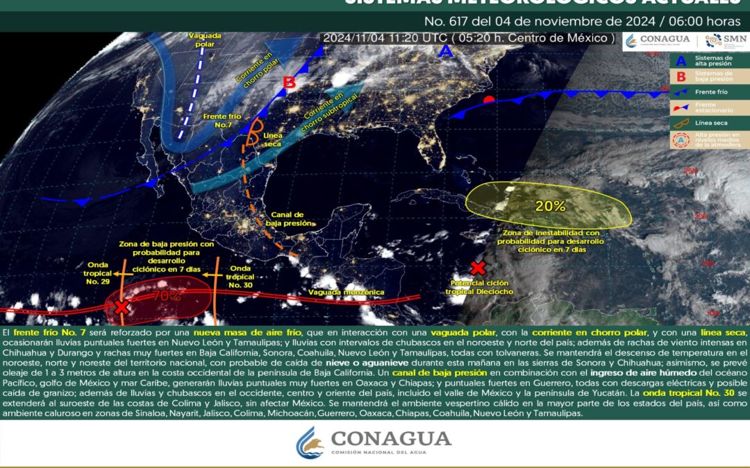 Pronóstico Meteorológico General Matutino de hoy Lunes 04 de Noviembre de 2024