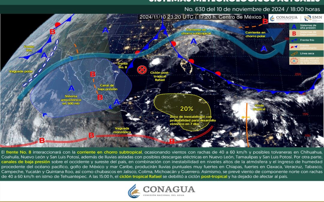 Pronóstico Meteorológico General Vespertino de hoy Domingo 10 de Noviembre de 2024