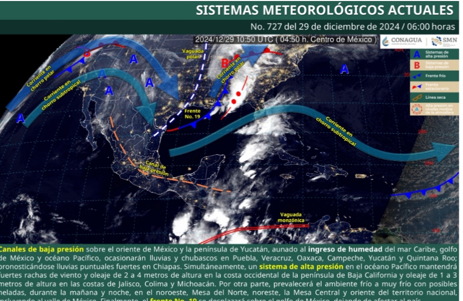 Pronóstico Meteorológico General Matutino de hoy Domingo 29 de Diciembre de 2024