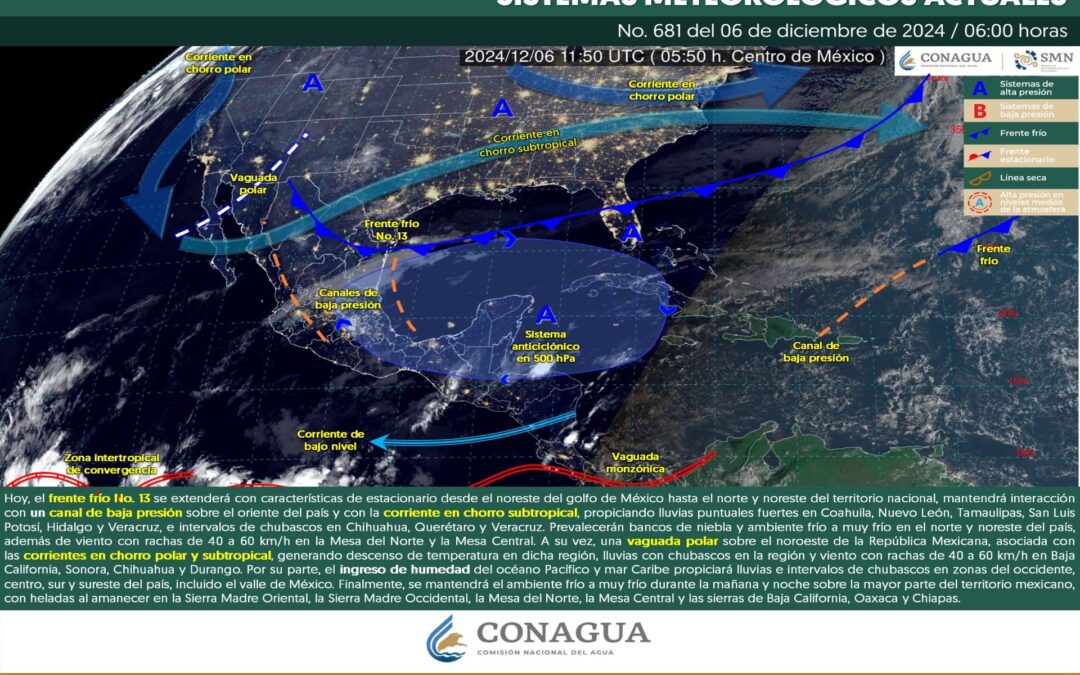 Pronóstico Meteorológico General Matutino de hoy Viernes 06 de Diciembre de 2024