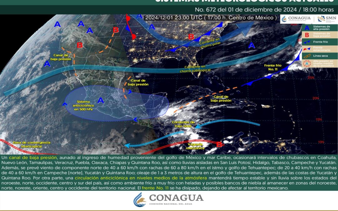 Pronóstico Meteorológico General Vespertino de hoy Domingo 01 de Diciembre de 2024