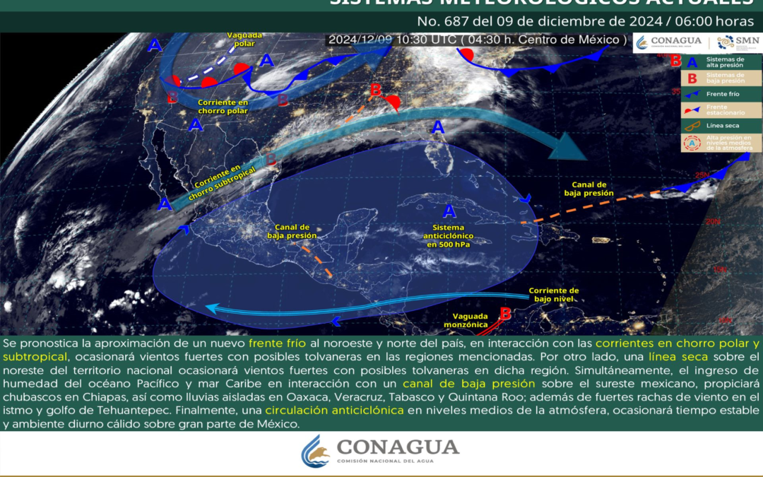 Pronóstico Meteorológico General Matutino de hoy Lunes 09 de 2024.