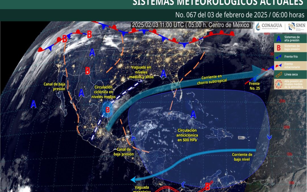 Pronóstico Meteorológico General Matutino de hoy Lunes 03 de Febrero de 2025.