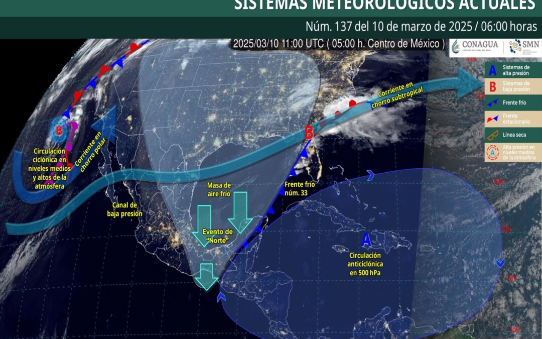 Pronóstico Meteorológico General Matutino de hoy Lunes 10 de Marzo de 2025.