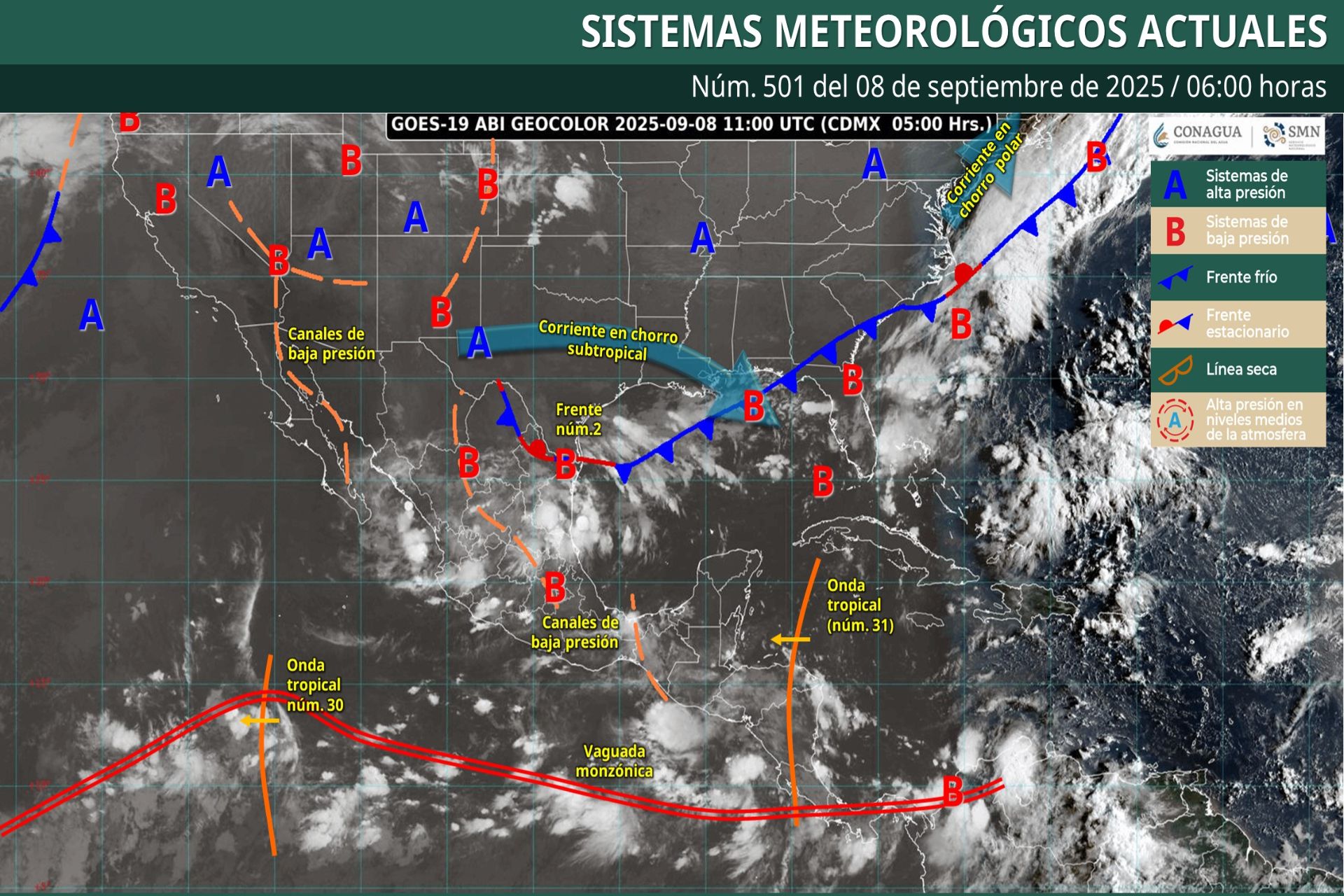 Pronóstico Meteorológico General Matutino de hoy Lunes 08 de Septiembre de 2025.