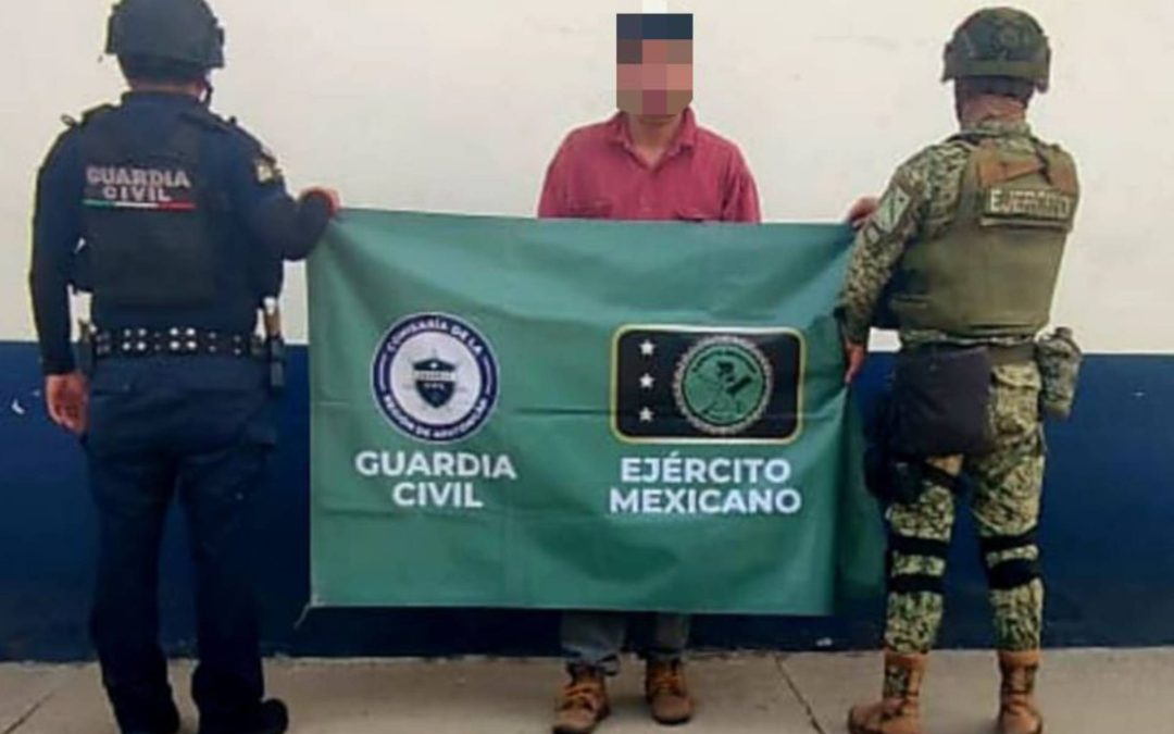 SSP y Defensa Nacional detienen en Apatzingán a venezolano con fusil y droga.