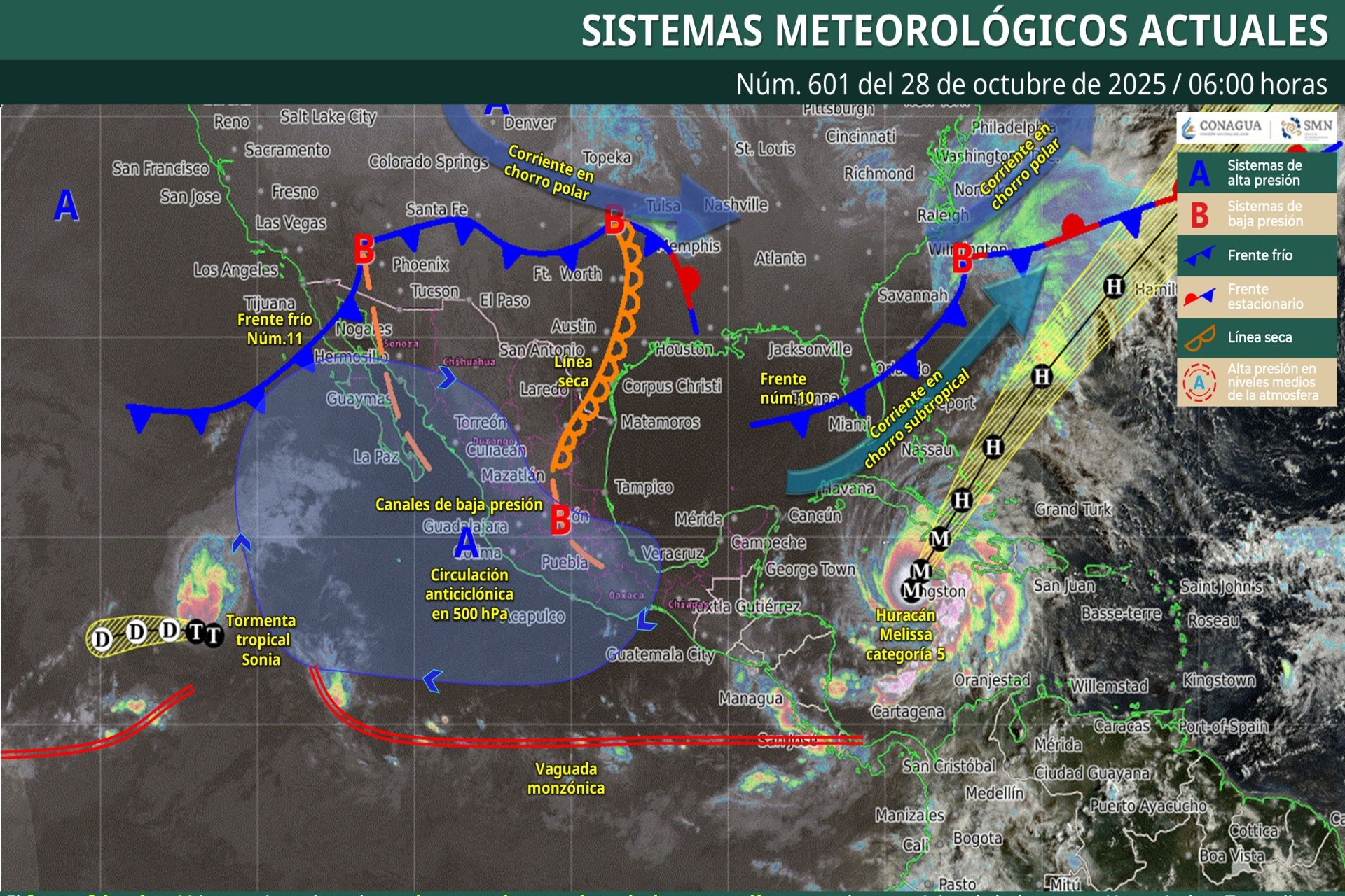 Pronóstico Meteorológico General Matutino de hoy Martes 28 de Octubre de 2025.
