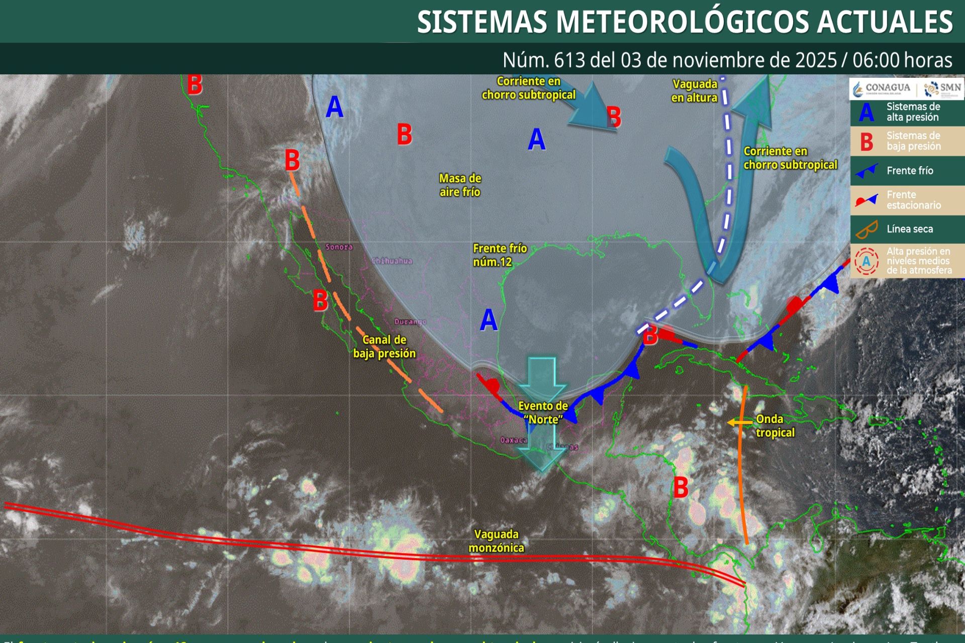Pronóstico Meteorológico General Matutino de hoy Lunes 03 de Noviembre de 2025.