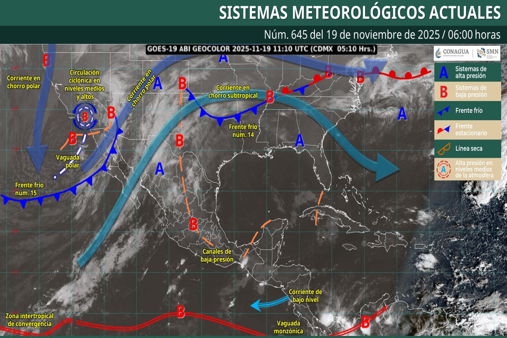 Pronóstico Meteorológico General Matutino de hoy Miércoles 19 de Noviembre.
