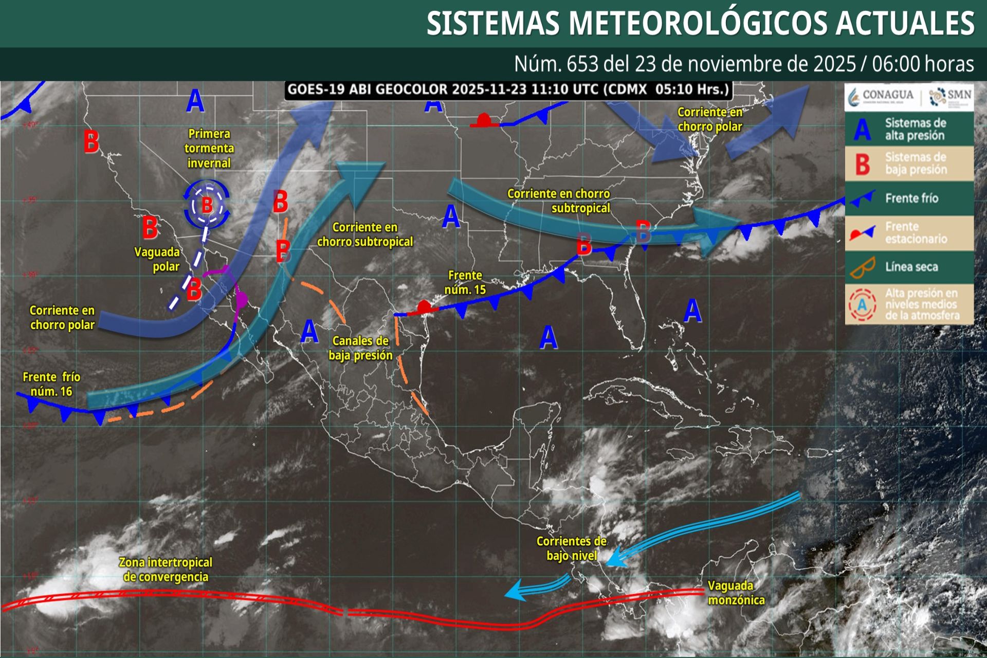 Pronóstico Meteorológico General Matutino de hoy Domingo 23 de Noviembre de 2025.
