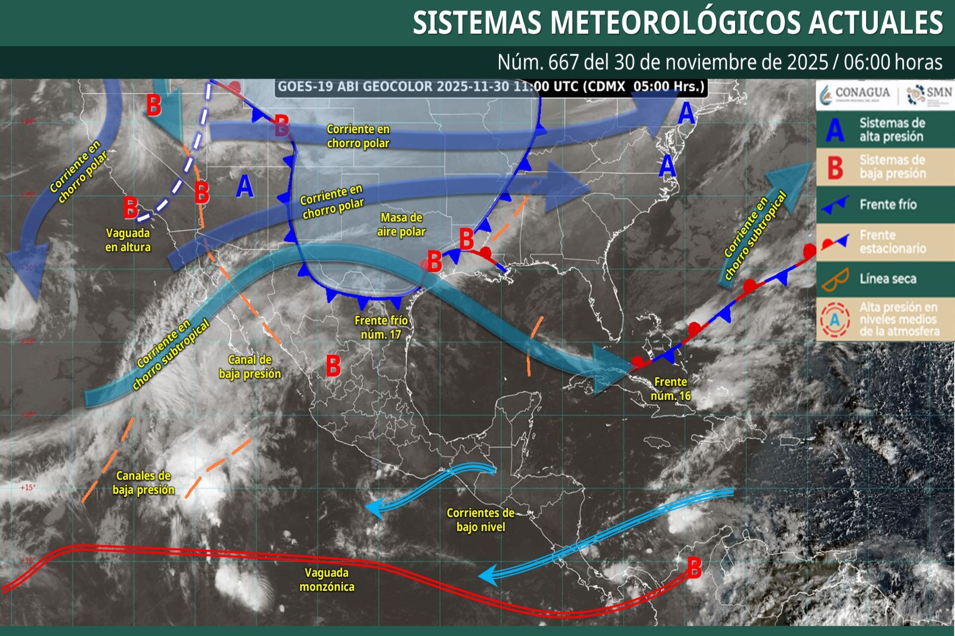 Pronóstico Meteorológico General Matutino de hoy Domingo 30 de Noviembre de 2025.