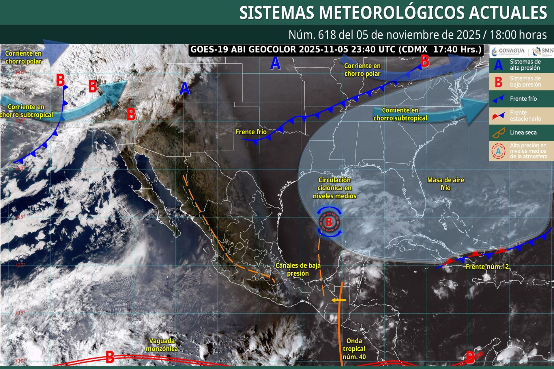 Pronóstico Meteorológico General Vespertino de Hoy Miércoles 05 de Noviembre de 2025.