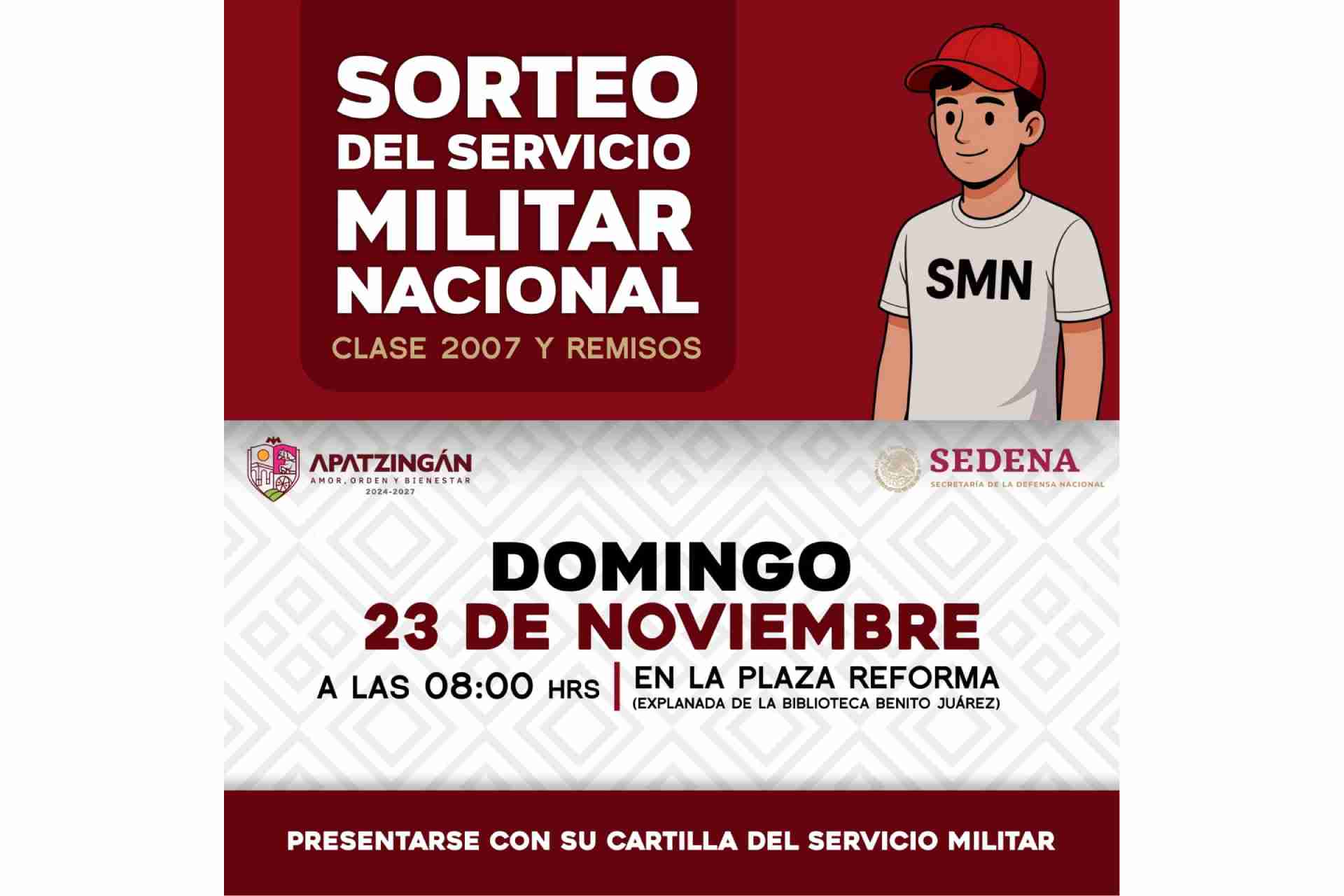 Llaman a jóvenes de la Clase 2007 al Sorteo del Servicio Militar Nacional en Apatzingán