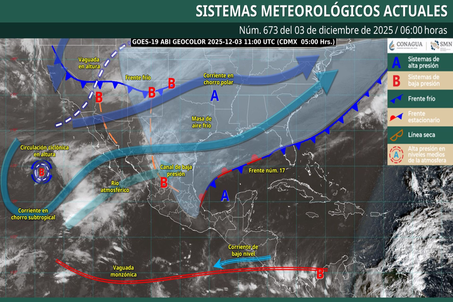 Pronóstico Meteorológico General Matutino de hoy Miércoles 03 de Diciembre de 2025.
