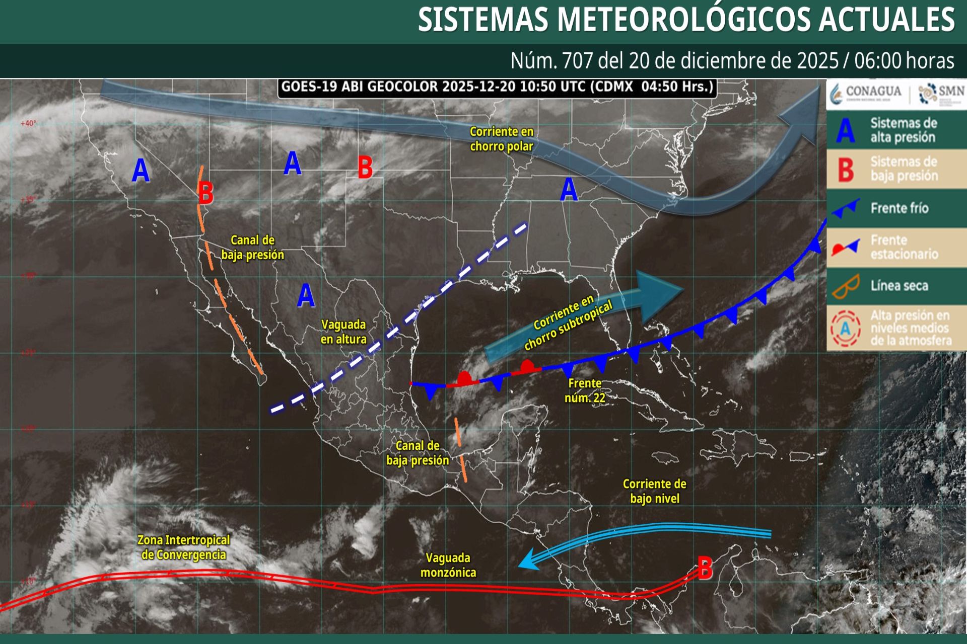 Pronóstico Meteorológico General Matutino de hoy Sábado 20 de Diciembre de 2025